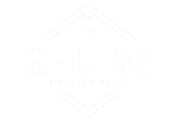 Stylowe logo G-LINE z charakterystycznymi nożyczkami nad nazwą, nawiązujące do tradycji barberingu.